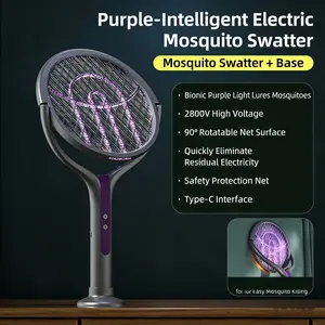 2-In-1 Electric Mosquito Swatter, Long Handle, 180° Rotatable Head, Rechargeable Battery, Powerful Pest Killer, Indoor Home Use, Multi-Functional Bug Zapper, Electronic Mosquito Zapper