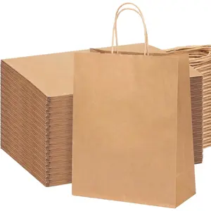 100 count Brown Paper Bags 10x5x13in  Large Paper  Bags with Handles Bulk for Business, Shopping, Grocery, Retail, Birthday Wedding Party Favor, Merchandise