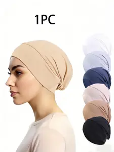 Elastic Ethnic Headscarf Hat, Solid Color Chemotherapy Cap, Hair Protection Turban, Comfortable Stretchy Beanie for Women, Turban Hijab, Undercap