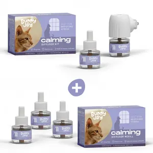 BUDDYJOY Cat Calming Diffuser Bundle – Long-Lasting 30-Day Formula with Pheromones for Stress Relief, Relaxation, and Anxiety Reduction in Cats Easy to Use – (1 Diffuser + 5 Refills)