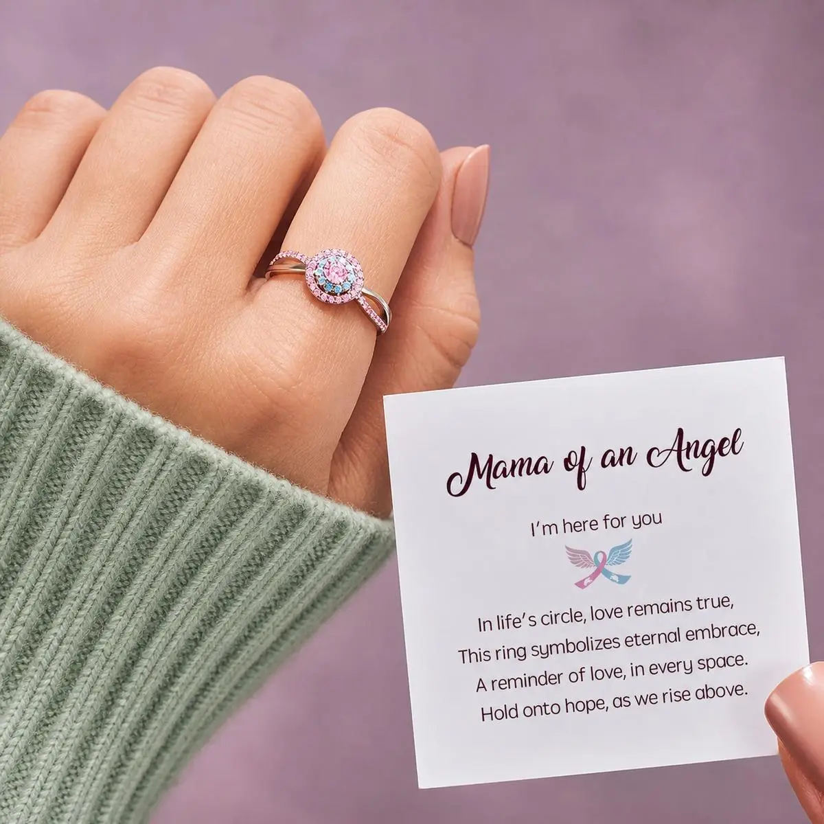 “Mama of an Angel” Circle Ring, hypoallergenic open adjustable memorial jewelry gift for women