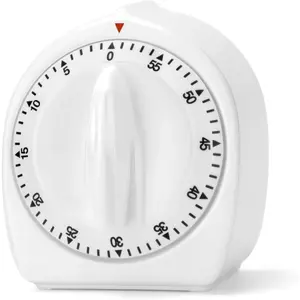 60 Minute Wind Up Kitchen Timer 100% Mechanical with Loud Alarm No Batteries Required Manual Countdown for Home Cooking Study (White)