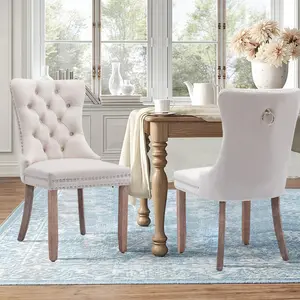 Velvet Dining Chairs Set of 2, Upholstered High-end Tufted Dining Room Chair with Nailhead Back Ring Pull Trim Solid Wood Legs, Nikki Collection Modern Style for Kitchen, Dining Room