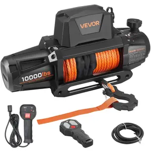 VEVOR Electric Winch, Summervibes,Summervibes, 10000 lbs Load Capacity, 12V DC Truck Winch with Φ7/20 in x 90 ft Synthetic Rope, Wireless & Wired Remote Control, IP67 Waterproof for Towing Off-Road SUV Jeep Trailer Boat