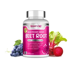SWIYIE-Beet Root Capsules 120 pcs, Beetroot Supplement Support Heart Health Circulation, Blood Pressure, Beets with Grape Seed Extract, Non-GMO, Gluten-Free | 1300mg per Serving