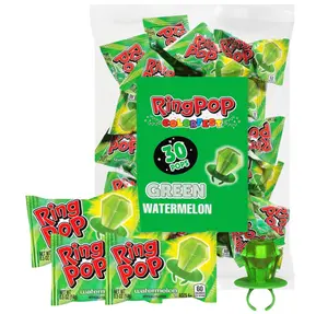 Ring Pop Green Halloween Candy Lollipops, 30Ct Bulk Candy Individually Wrapped in Green Watermelon Flavor, Full Size, Fun Hard Candy For Trick or Treat, Halloween Bowls, Gifts, Party Favors for Kids