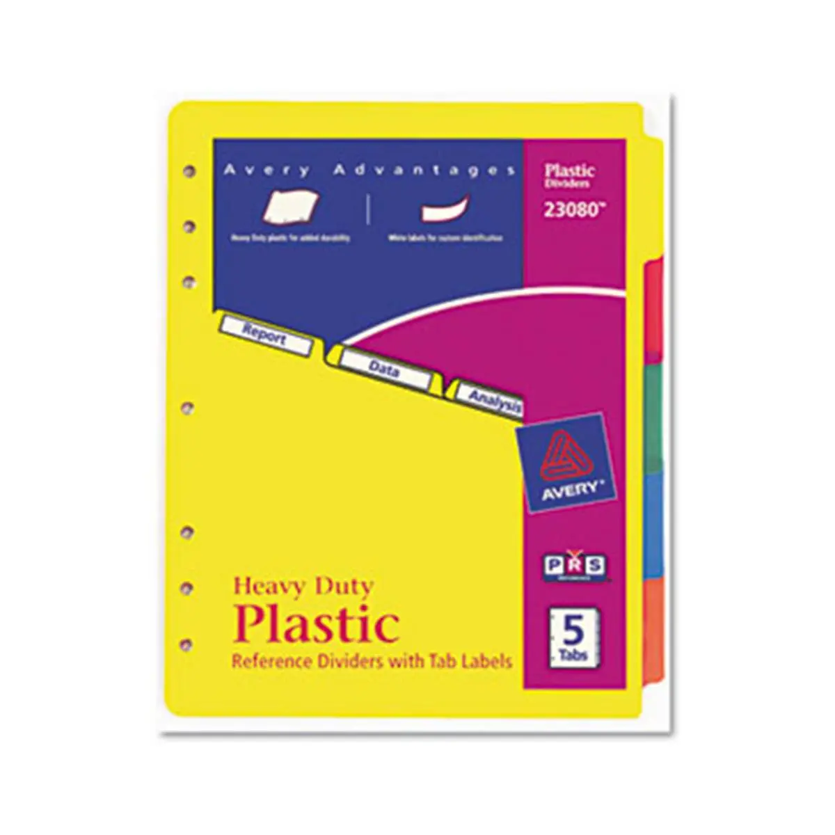 Avery 23080 Plastic Polyethylene Index Dividers - 5-Tab, 7-Hole Punch, Letter Size, Self-Stick Tabs, White Self-Stick Labels - 1 Set