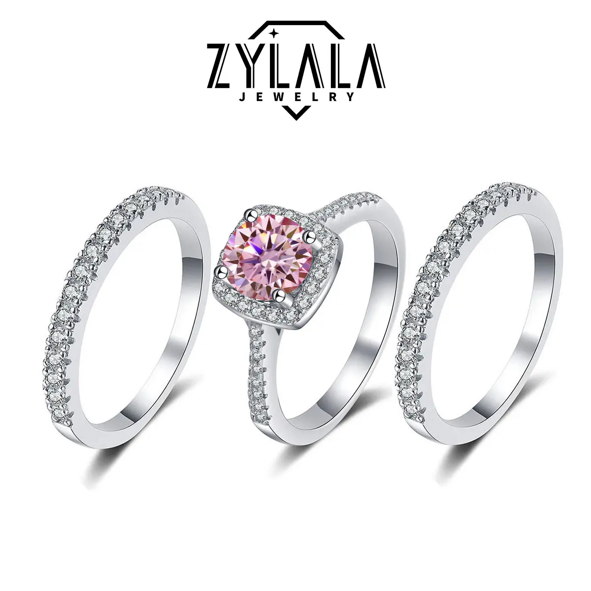 2CT Ring + 2Pcs Eternity-band