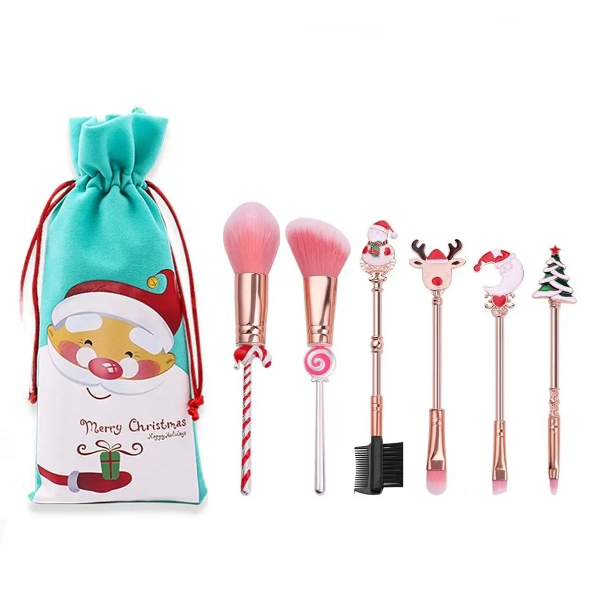​Christmas Makeup Brush Set - Perfect Gift with Festive Christmas Tree & Reindeer Designs (Eyeshadow, Foundation, Powder & Detail Brushes)​​