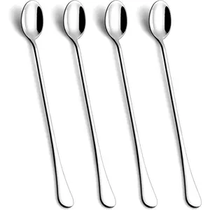 9.5-Inch Long Handle Iced  Spoon, Coffee Spoons, Ice Cream Spoons, Stainless Steel  Stirring Spoons, Set of 4