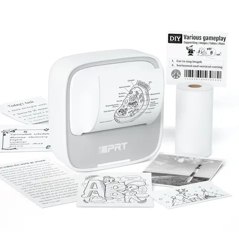 idprt S1 Mini Thermal Sticker Printer - Portable Bluetooth Office Label Maker, 203 DPI Monochrome Inkless Customizable App-Controlled Device with Free Templates, 1 Roll Thermal Film & Paper for Notes, DIY Labels, Inkless Printer