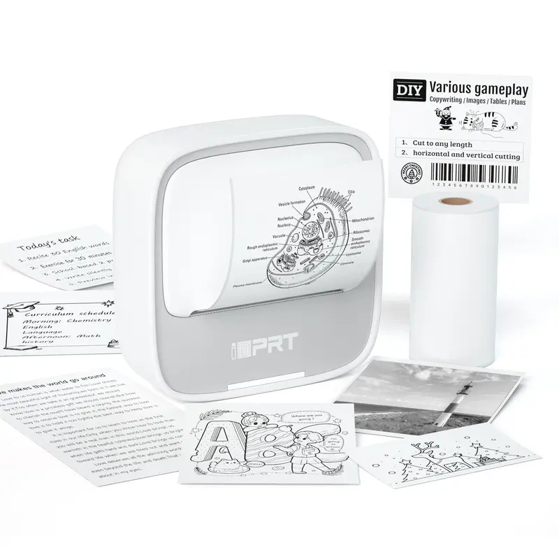 idprt S1 Mini Thermal Sticker Printer - Portable Bluetooth Office Label Maker, 203 DPI Monochrome Inkless Customizable App-Controlled Device with Free Templates, 1 Roll Thermal Film & Paper for Notes, DIY Labels, Inkless Printer