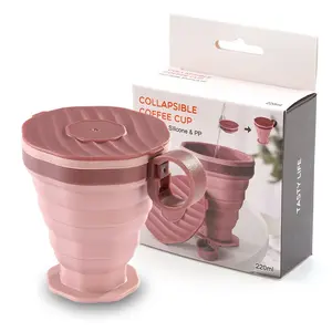 SleekHush Collapsible Silicone Coffee Cup  Portable Foldable Travel Mug with Lanyard