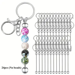24 Pcs Beadable Keychains Bulk Set,DIY Keychain Making Supplies with Metal Bar for Crafts,Jewelry,Charms,Custom Projects,Blank Chain Bars for Beaded Keychain Design,Christmas Party Gifts,Hand Tools Kits