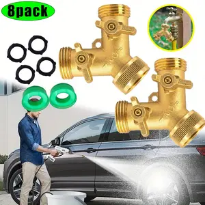 2set Brass Garden Hose Splitter (2 Way), Solid Brass Hose Y Splitter 2 Valves with 2 Extra Rubber Washers