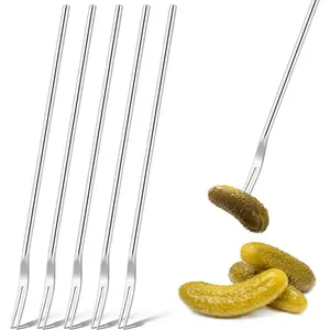 5 Pcs Pickle Fork, 8.66 Inches Long Handle Olive Fork 304 Stainless Steel Pickle Picker Grabber Tool for Jar Cocktail Dessert Fruit, 2 Prong(Silver)