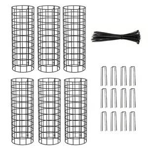 6 Pcs Tree Trunk Protector with Zip Ties & Garden Stakes Metal Plant Guard Protectors Garden Protection Tree Wrap Cage Preventing Tree Trunk From Deer Trimmers Mower