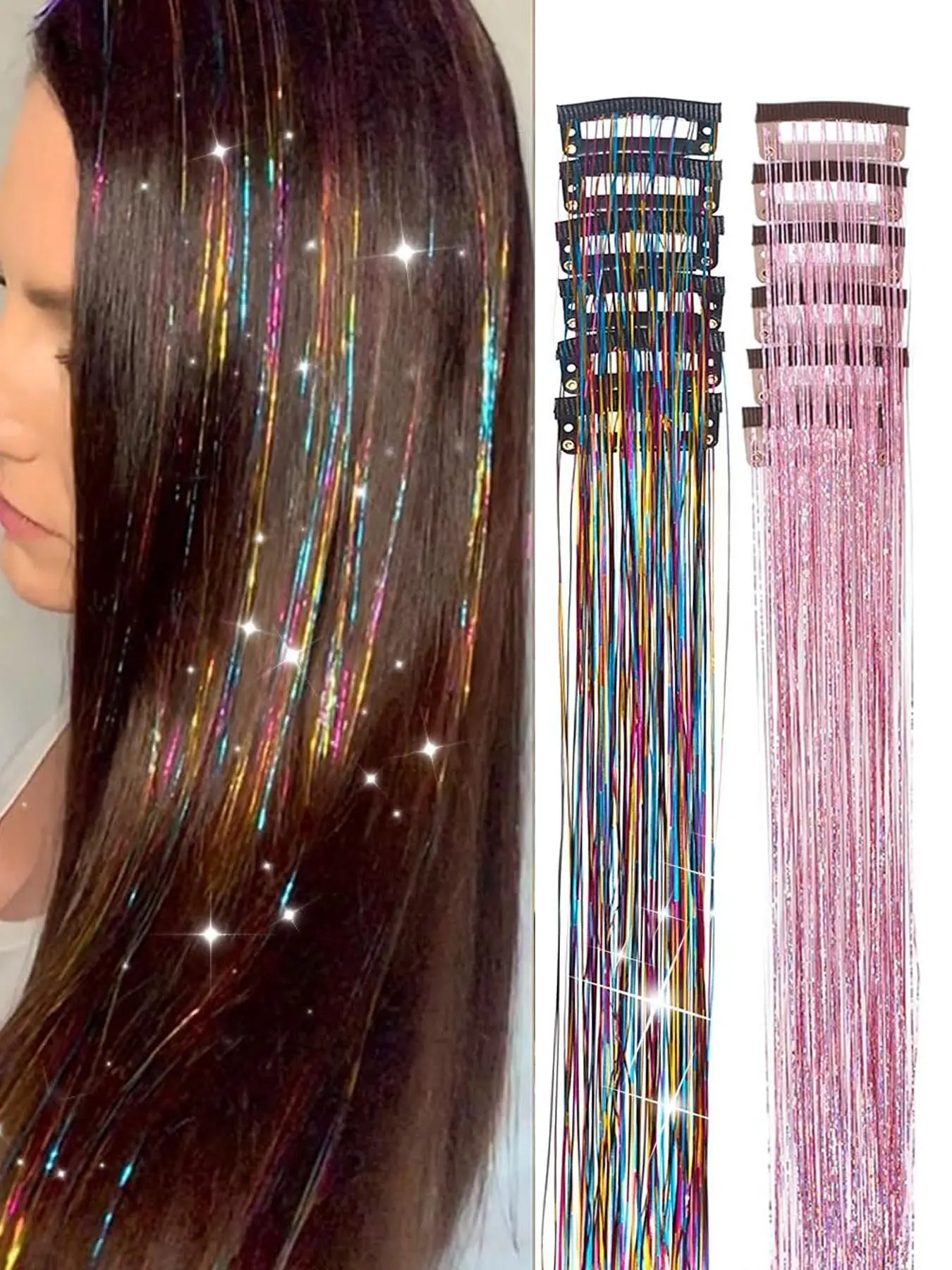 12-Piece Clip-On Clip in Hair Metal Wire Set for Girls, Glitter Fairy Hair Extensions, Heat-Resistant Party & Festival Accessories, /multicolor