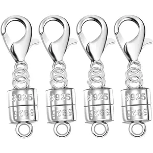 925 Sterling Silver Magnetic Necklace Clasps, Magnetic Necklace Clasps and Extenders, for Bracelet Necklace and Accessories (4pcs Silver)