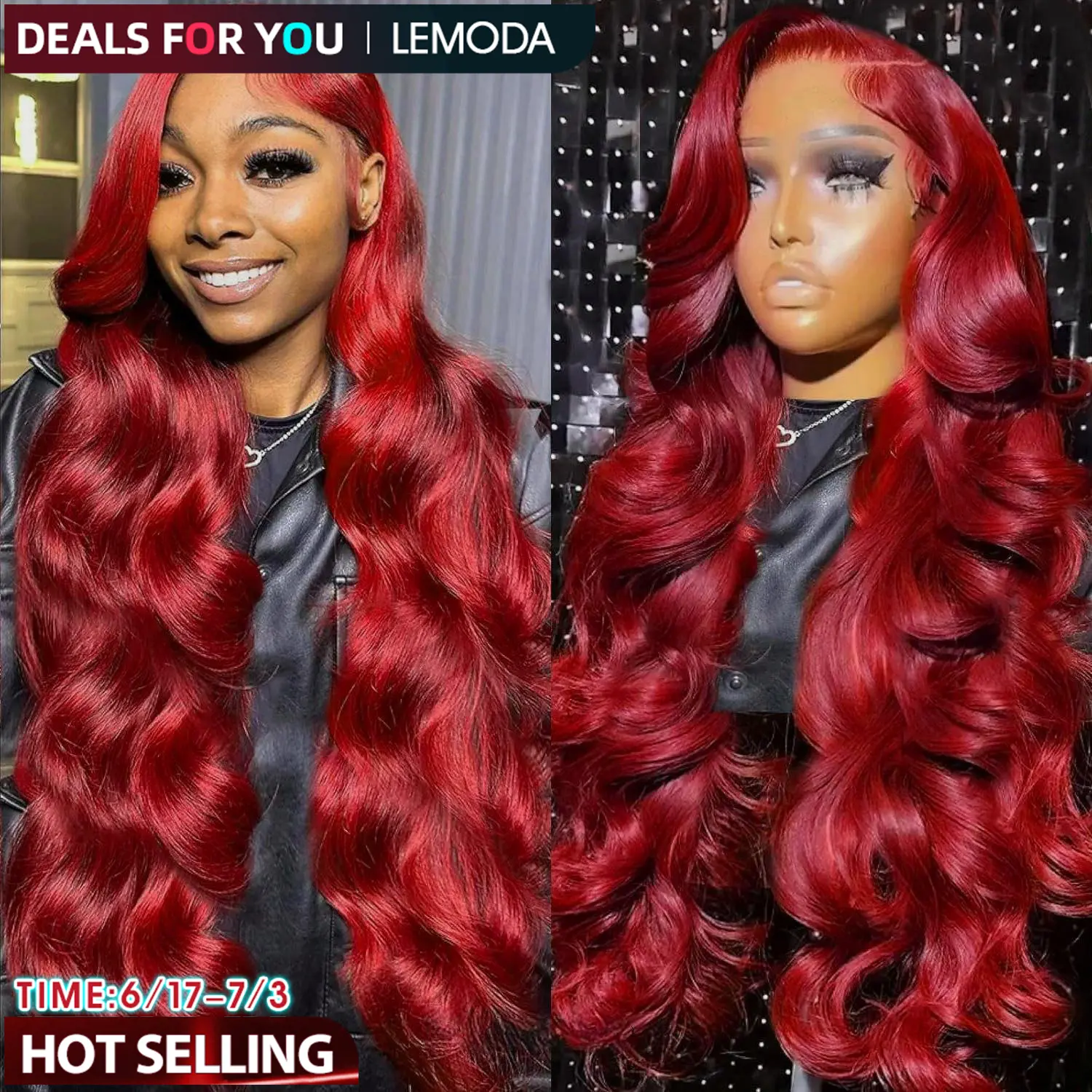 [DEALS FOR YOU】Lemoda Burgundy 13x6 HD Transparent Lace Frontal Human Hair 99J Wigs 200 Density Pre-Cut / Pre-Plucked Brazilian Body Wave Lace Front Wig With Tiny Knots