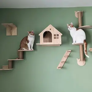 1 Pc Wall Mounted Cat Climbing Shelf, Cat Wall Steps, Cat Hammock, Cat Wall Furniture Perch, Solid Wood Cat Wall Shelf for Indoor Playing, Climbing and Resting, Maximum Load Capacity 12kg (26lb)
