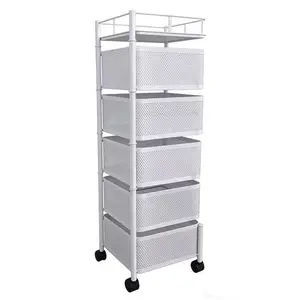 Heavy Duty 5 Tier Rotating Mobile Storage Cart with Rolling Wheels Floor Standing Spinning Shelf Organizer for Office Home