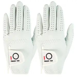 FINGER TEN Golf Gloves Men Right Hand Handed Golfer Cabretta Leather 2 Pack, Mens Golf Glove Non Slip All Weather Grip