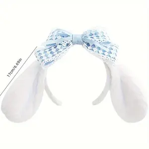 1pc Lovely Cartoon Snario Character Cinnamon Dog Ears Bowknot Decorative Head Band Cute Plush Non Slip Hair Hair Hoop For Women And daily use(Sheets)