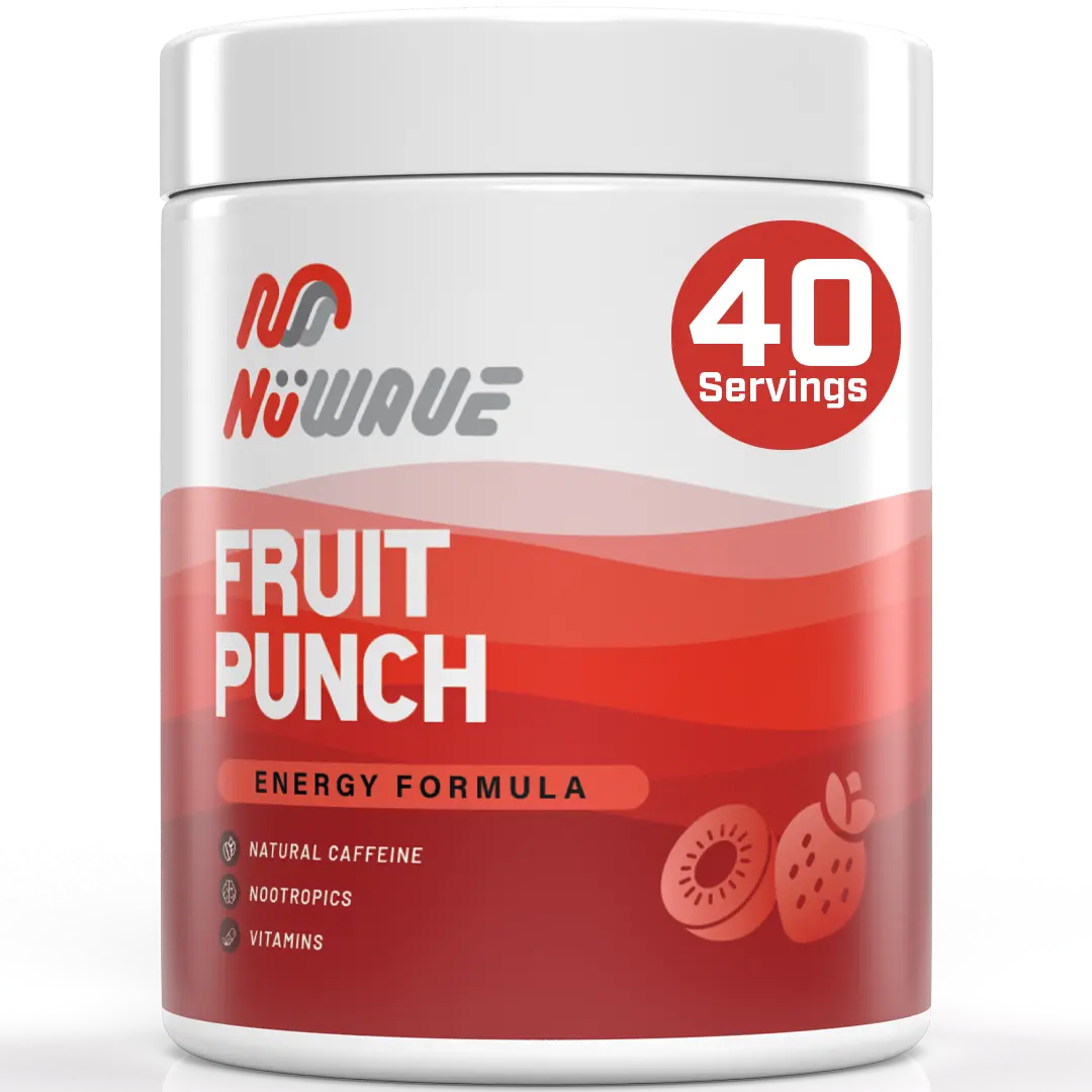 NuWave Energy Drink Formula - FRUIT PUNCH (40 Servings) - Clean Energy, Focus, No Crash, No Jitter, Sugar Free, with Vitamins and Nootropics
