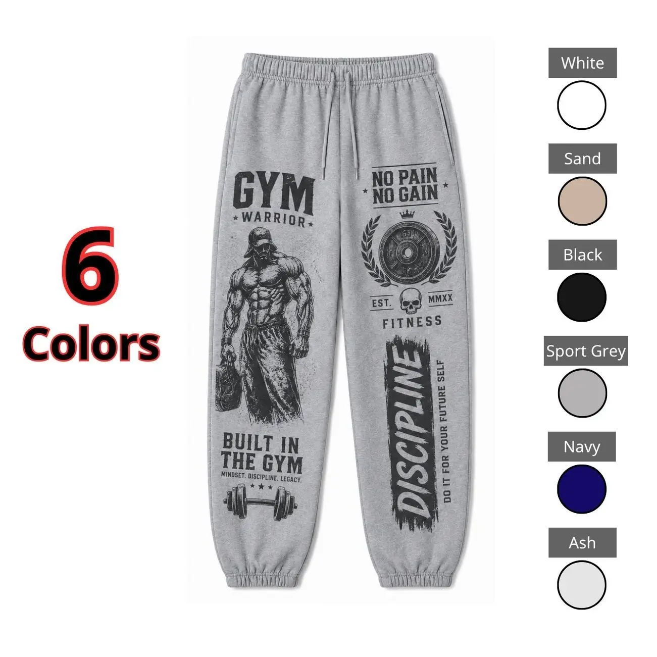 Unisex Gym Warrior Sweatpants, Motivational Fitness Graphic Jogger Pants with Elastic Waist & Drawstring, Comfortable Casual Workout Bottoms for Men and Women, Gym Training, Running, Streetwear & Everyday Wear V