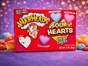 WARHEADS Sour Hearts Chewy Blue Raspberry + Watermelon