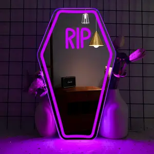 Halloween Coffin RIP Neon Mirror Sign,Halloween Horror Decor,Gothic Horror Room Decor,Spooky Gifts for Halloween,Halloween Gifts Party Coffin Decor,Gothic Lover Gift