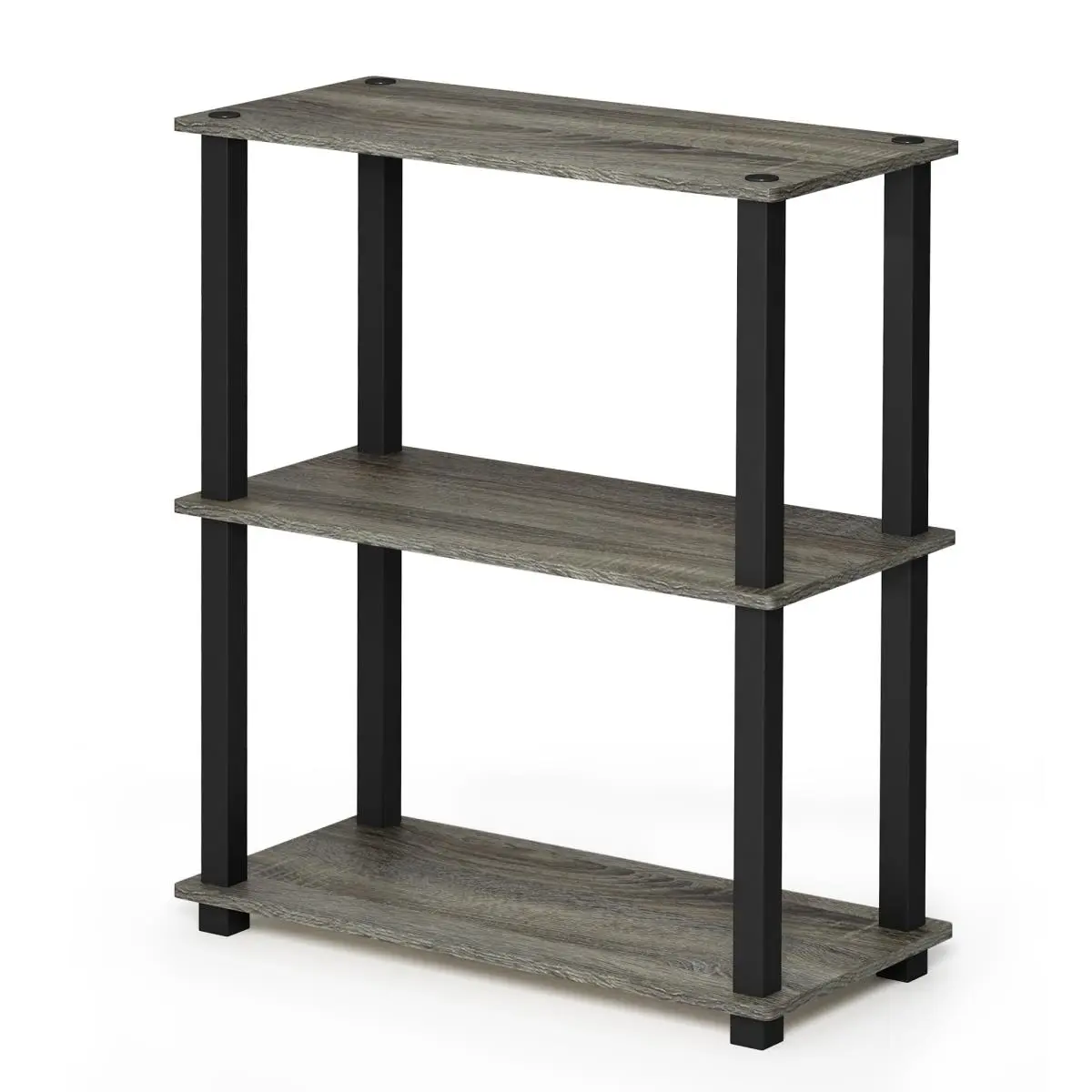 212 MAIN 3-Tier Compact Space-Saver Shelf Display Rack, Square Tubing, MDF Wooden Organiser, French Oak Grey & Black Home Storage Holder with Flexible Storage Shelving, & Storage Flexible Tube Shelving
