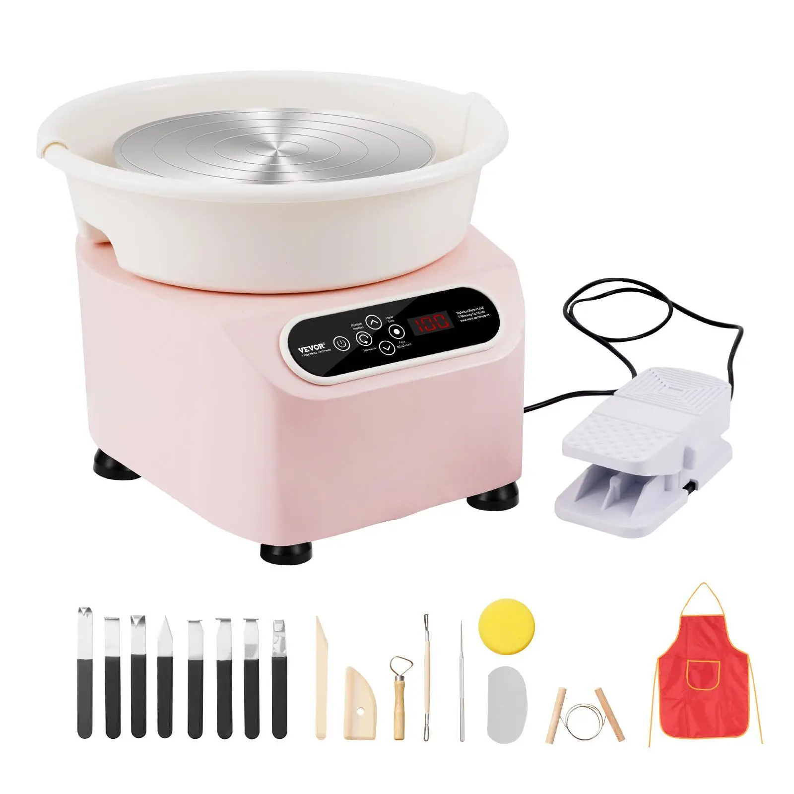 【Summerfinds】VEVOR Pottery Wheel,  , 10 inch Pottery Forming Machine, 350W Electric Wheel for Pottery with Foot Pedal and LCD Touch Screen, Direct Drive Ceramic Wheel with Shaping Tools for DIY Art Craft, Pink