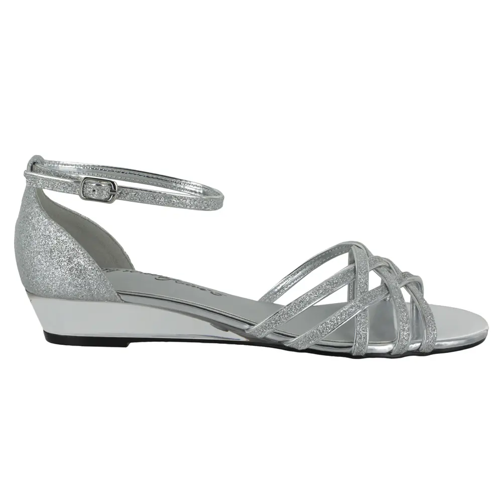 Easy Street Womens Tarrah Glitter Ankle Strap  Dress Sandals Low Heel 1-2" - Silver