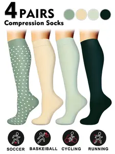 Unisex Compression Socks 4-Pack, Sports Athletic Socks, 20-30 Mmhg Support, Knee-High Design for Running & Athletic Performance, Promotes Blood Circulation