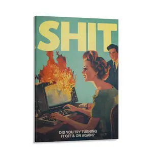 Funny  Computer Meme Canvas  Art | “Did You Try Turning It Off And On Again” Poster for Office, Gaming Room, Programmer Setup, IT Humor Decor, Burnout Meme  Art, Chaotic  Artwork wall retro