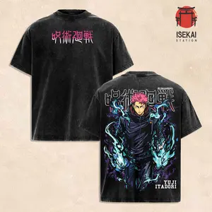 Yuji Itadori Shibuya Incident T-Shirt – Jujutsu Kaisen Season 3 Anime Graphic Shirt, Cursed Energy Power Tee, Vintage Washed Oversized Streetwear, Soft Cotton Casual Unisex Top, Gift for Anime Fans