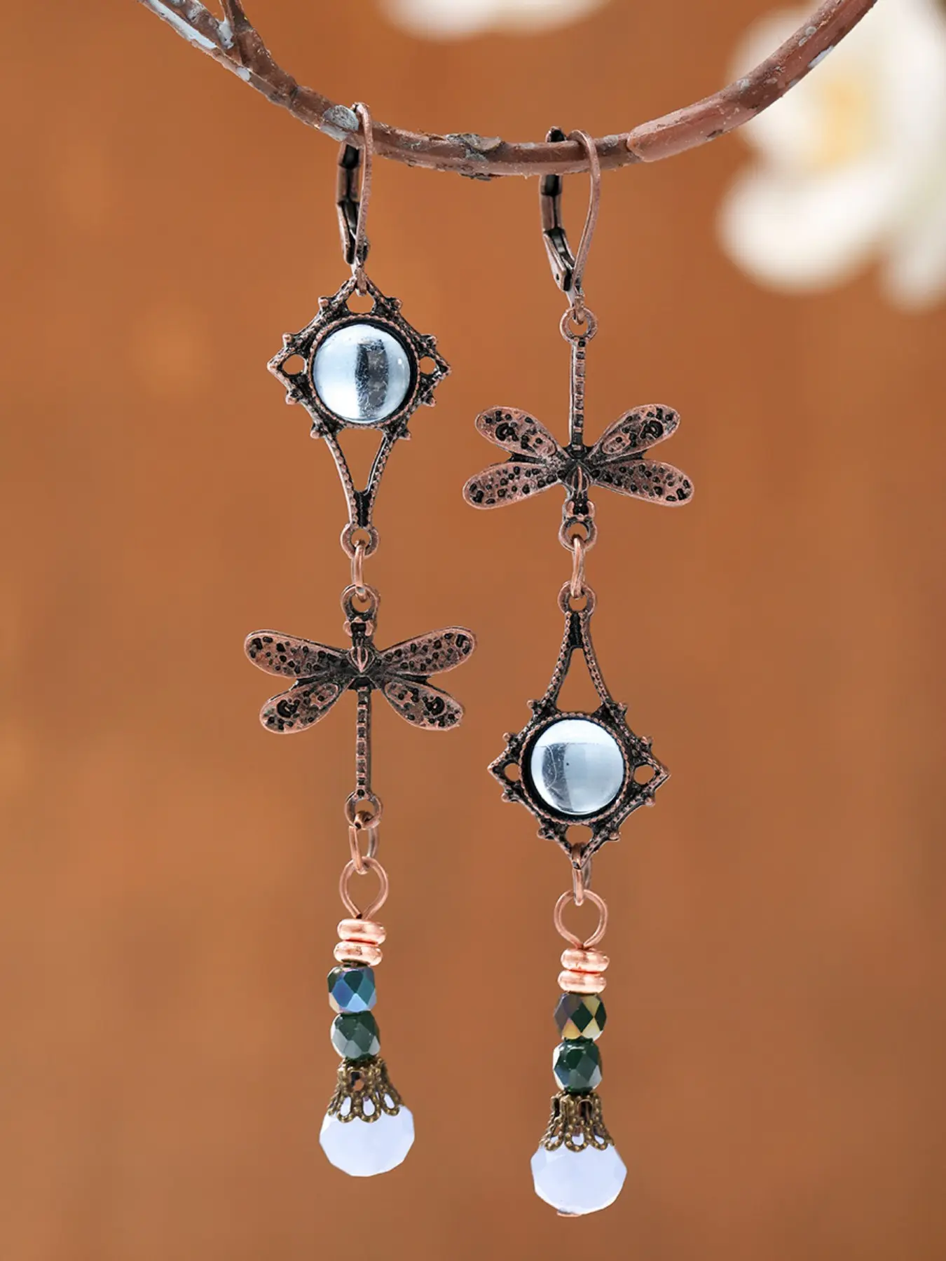 Boho Ethnic Style Colorful Beaded Dragonfly Long Beachy Earrings for Women, Vintage Distressed Casual Party Holiday All-Season Jewelry Gift