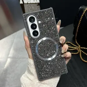 Luxury Bling Sparkling Diamond Rhinestones Magnetic Case For Samsung Galaxy Z Fold 7 6 5 4 3 For Magsafe Protection Soft Cover