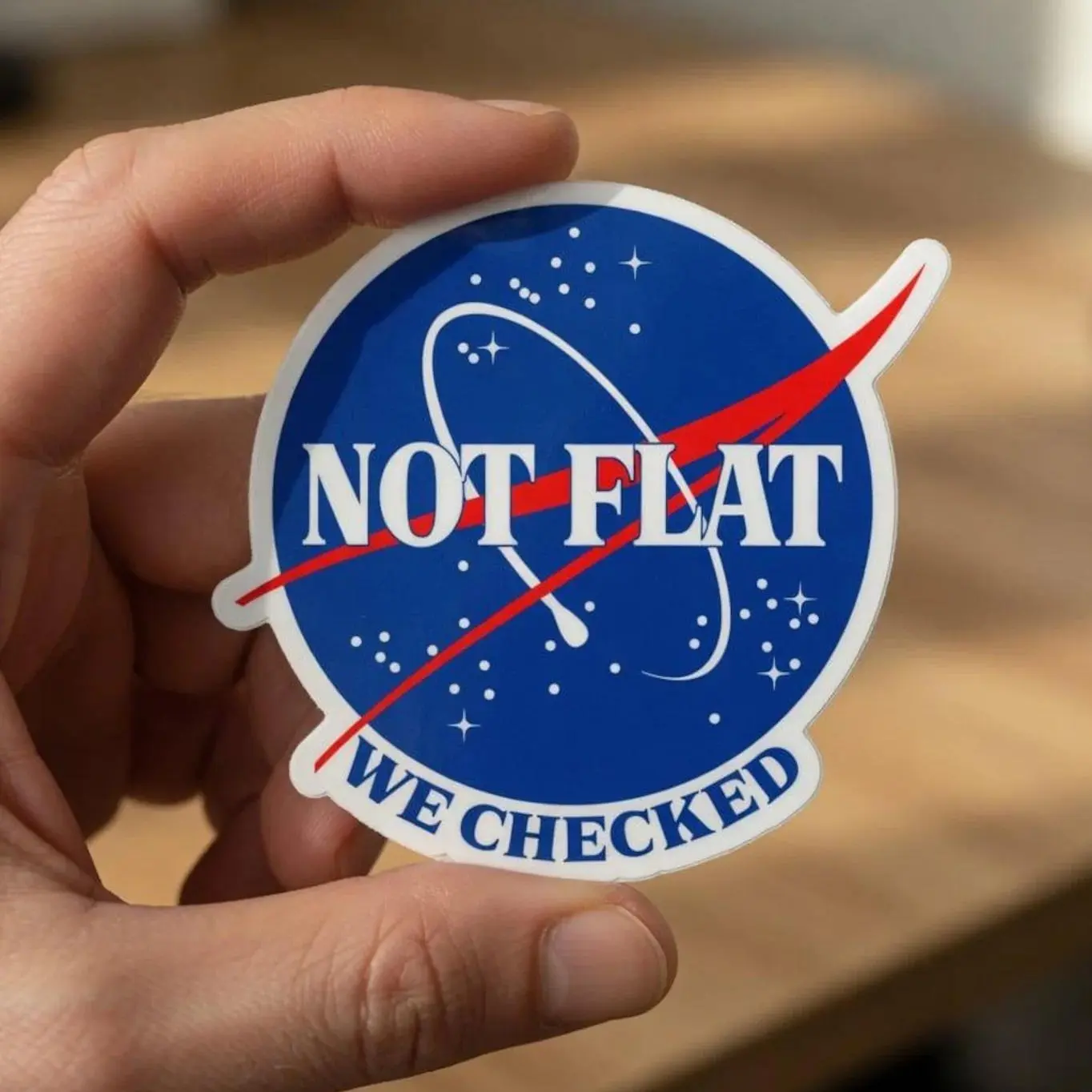 NASA Stickers, Not Flat We Checked Sticker, Copy Moon Joy Decal, gift fan Nasa, Space fan present, Artemis II mission