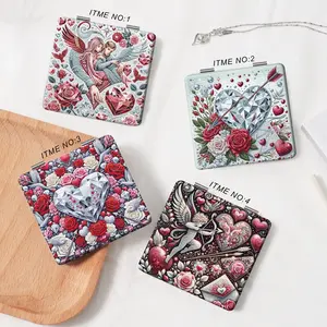 Beautiful Angel Heart Diamond Flower Makeup Mirror, Foldable Mini Handheld Mirror, 1pc, Perfect Gift for Sisters, Friends, Girls, Weddings, Foldable Vanity Mirror