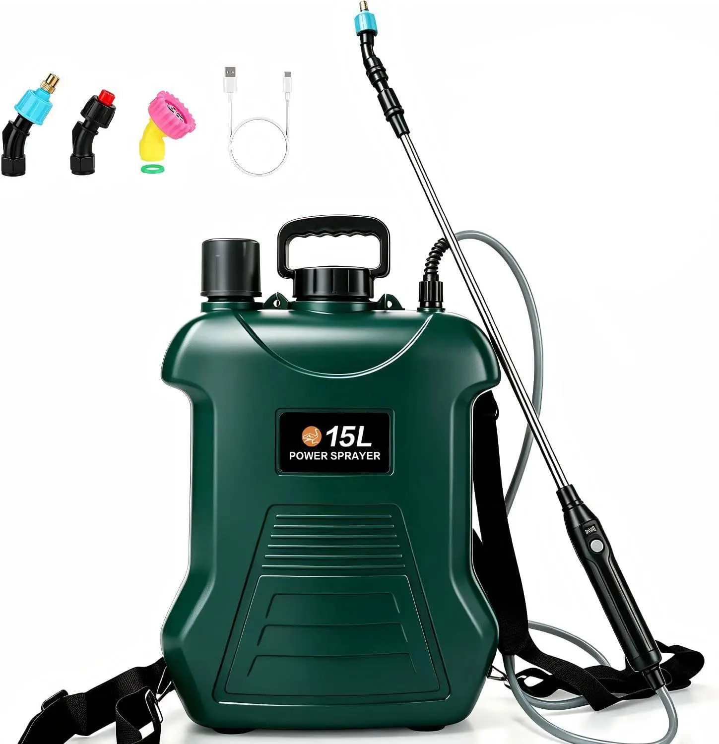 Battery Powered Garden Sprayer, 4 Gallon Backpack Retractable Electric Weed Sprayer with 3 Mist Nozzles, Rechargeable Telescopic Wand, for Lawn and Yard Plant Care FURRELOR, Stream, Coverage