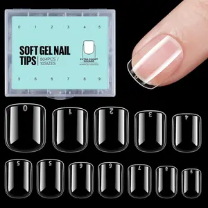 504Pcs Acrylic Fake Nail Tips, Extra Short Square Press on Nails, 10 Sizes Full Cover Clear Natural Soft Gel Nail Tips for Women Girls DIY Nail Salon