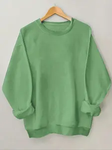 Women's Plain Basic Round Neck Sweatshirt, Casual Drop Shoulder Long Sleeve Pullover for Daily Wear, Ladies Clothes for All Seasons, Casual Pullover Tops