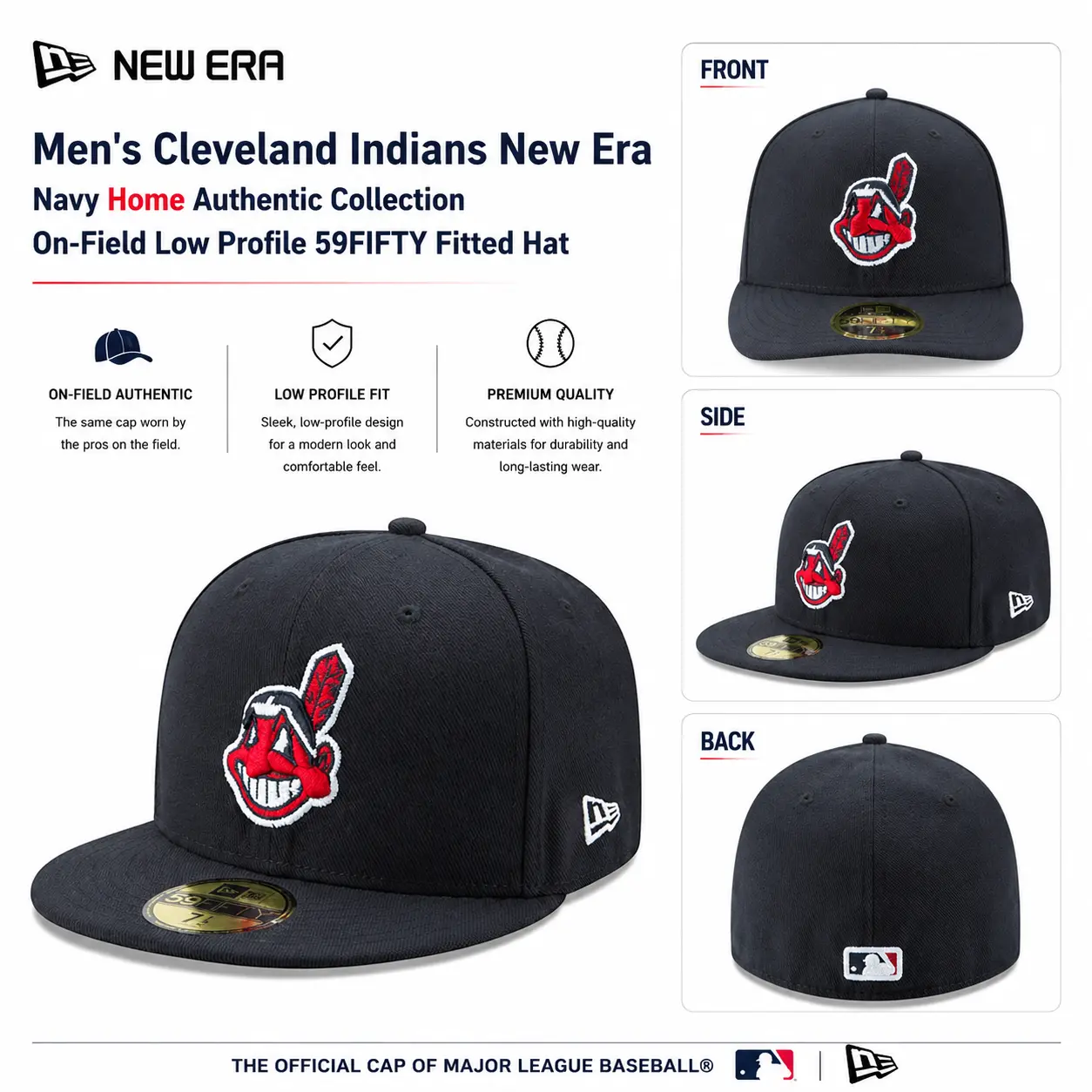 Men's Cleveland Indians New Era Navy/Red Home Authentic Collection On-Field Low Profile 59FIFTY Fitted Hat