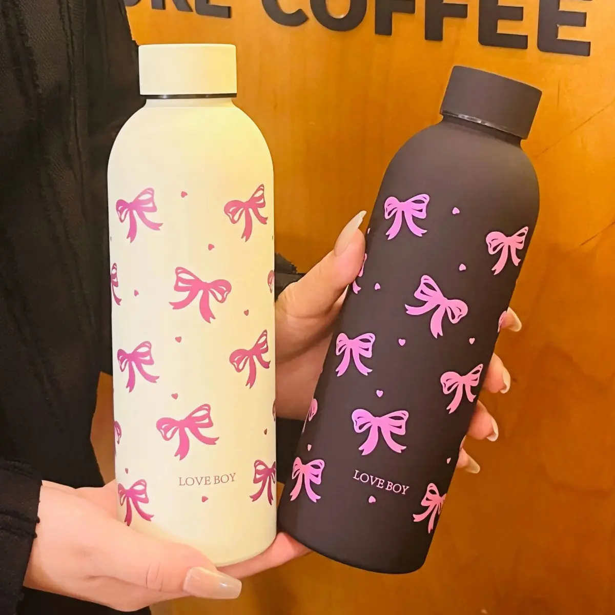 20oz Stainless Steel Insulated Water Bottle - Girly Bow&Smile Print, Handle Design, Portable Washable Reusable Thermal Flask, Ideal Gift for Adults, Kitchenware Drinkware Travel Tumbler