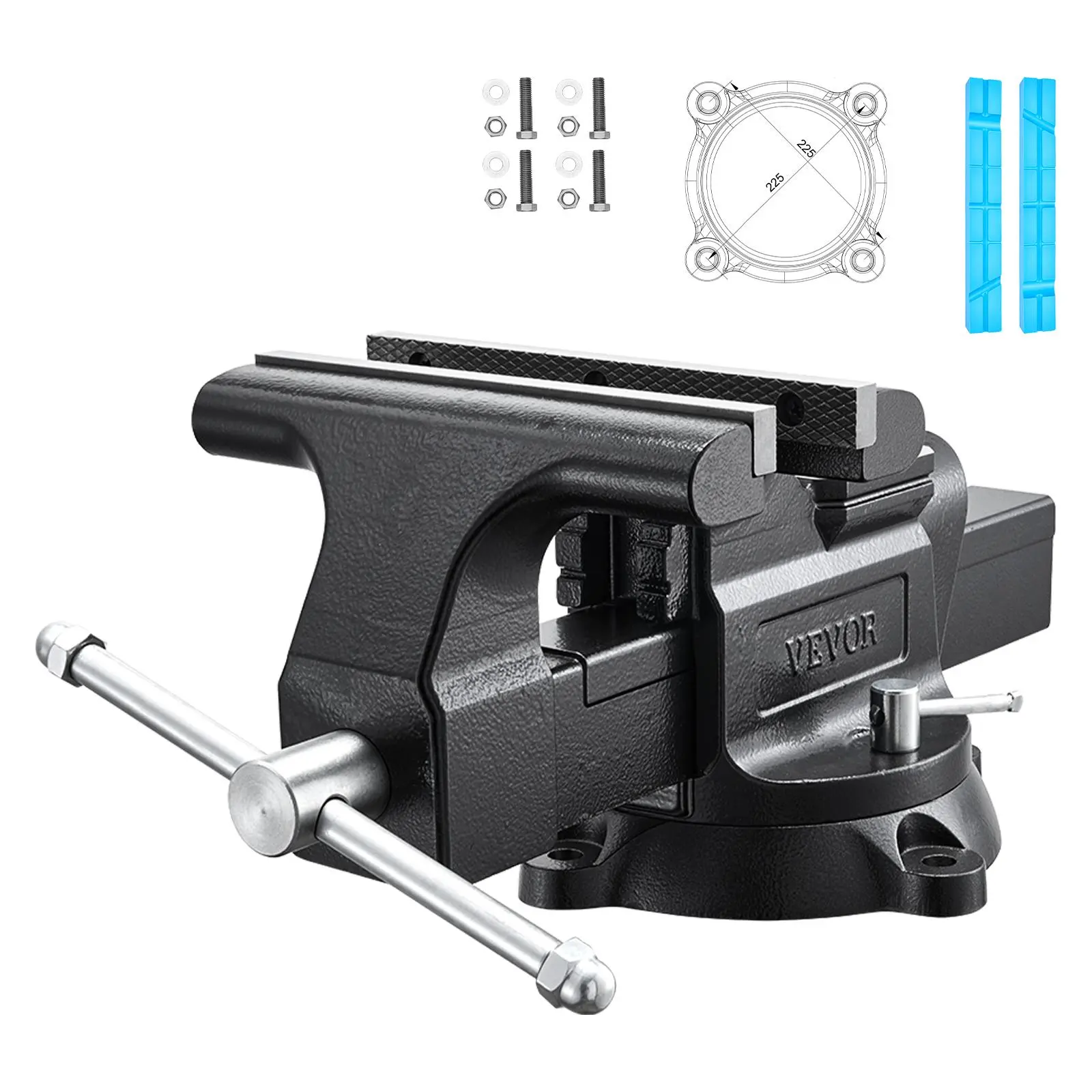 VEVOR Heavy Duty Ductile Iron Bench Vise with Anvil, 10 in Jaw Width, 10 in Jaw Opening, 4.3 in Throat Depth, 360-Degree Swivel Base, High-Strength Lead Screw, 60,000 psi, Easy Installation, Installation Guide for Home Repairs, Drilling, Grinding, Repair,