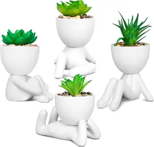 Pack of 4 White Mini Artificial , Ceramic Humanoid Greenery, Artificial  , Bathroom  for Bathroom Decoration, Indoor Office, Christmas Decorations