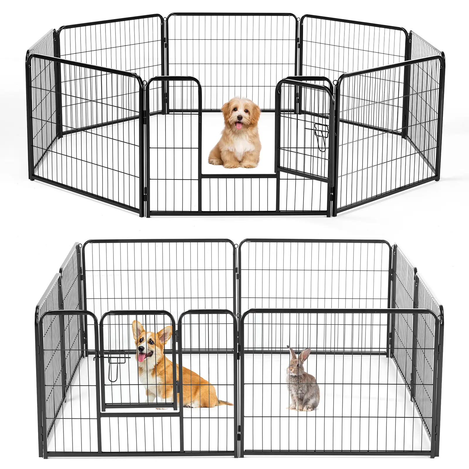 Foldable Metal Dog Playpen, Indoor & Outdoor Puppy Exercise Pen with Secure Latch Door, Portable Heavy Duty Pet Fence for Small Medium Dogs, Easy Assembly & Storage
